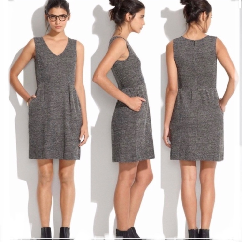 Madewell Terrace V-Neck Knit Twill Fit Flare Dress